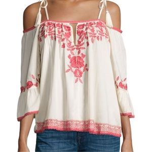 Love Sam Ivory Rose Embroidered Peasant Top Cold Shoulder Size Small